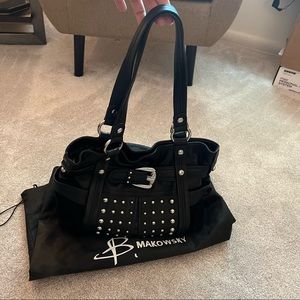 B Makowsky Columbia Black Leather Silver Stud Tote Shopper Handbag. BM17110